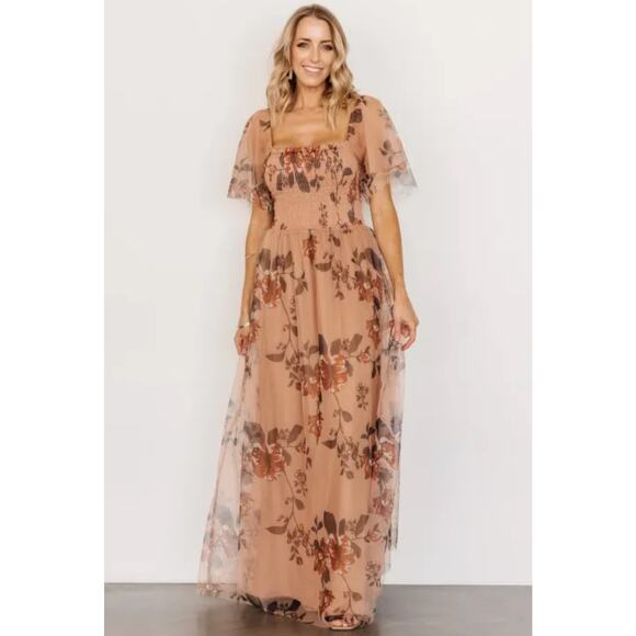 Baltic Born Tivolli Tulle Maxi Dress size 2X copper floral sheer wedding guest - Picture 1 of 11